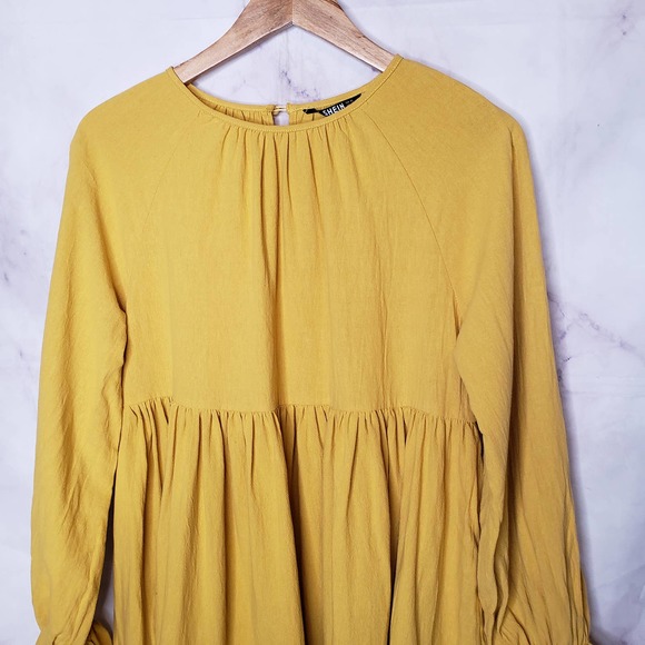 SHEIN Mustard Yellow Long Sleeve BabyDoll Mini Dress XS - Picture 3 of 12
